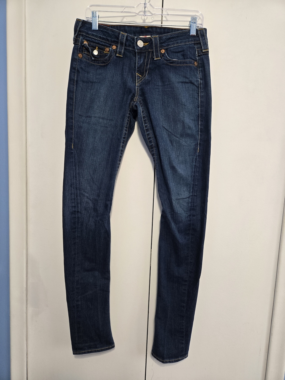 True Religion Julie Skinny Jeans Dark Wash Flap Pocket Stretch‎ Size 28 USA